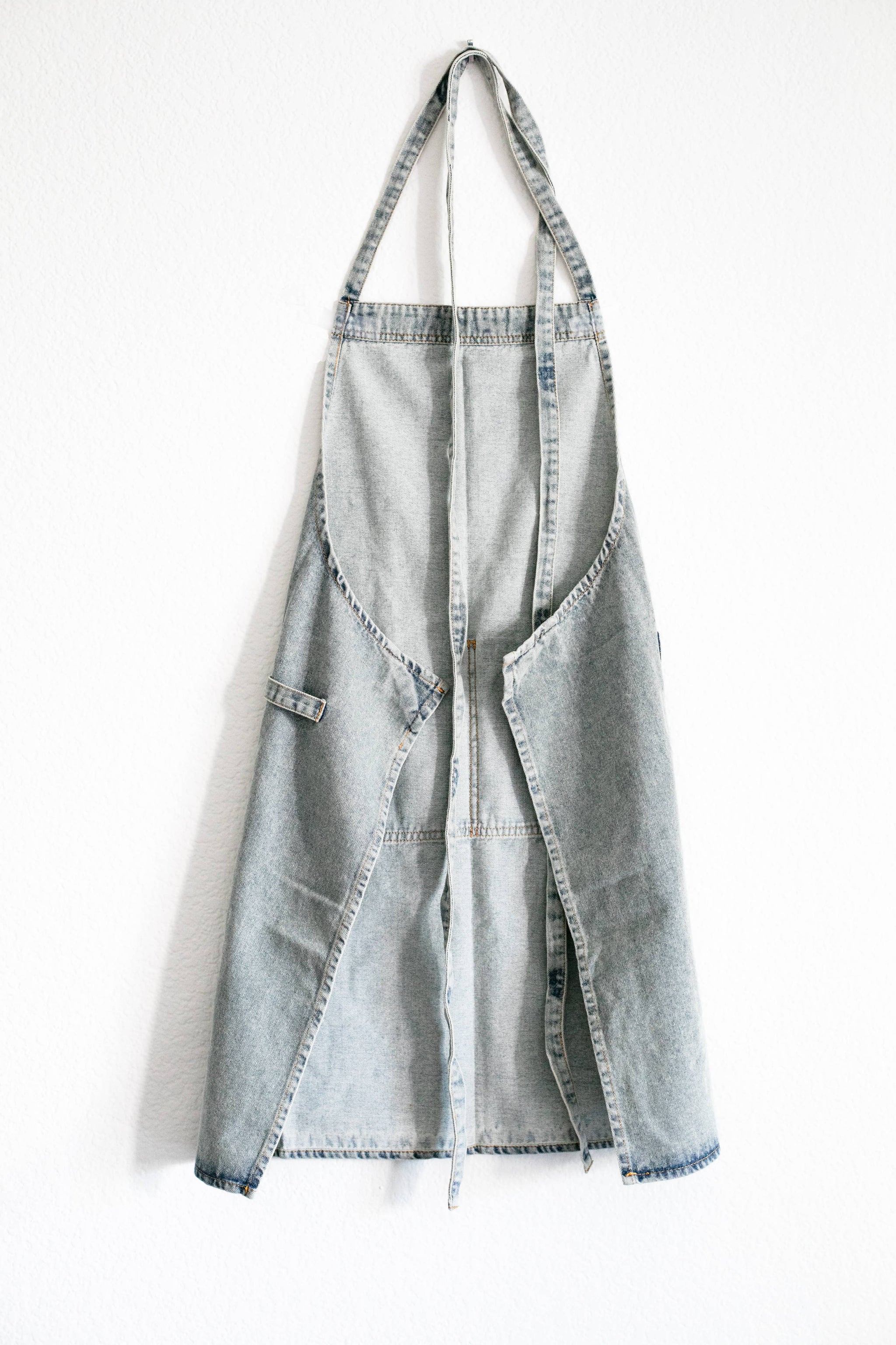light blue denim apron