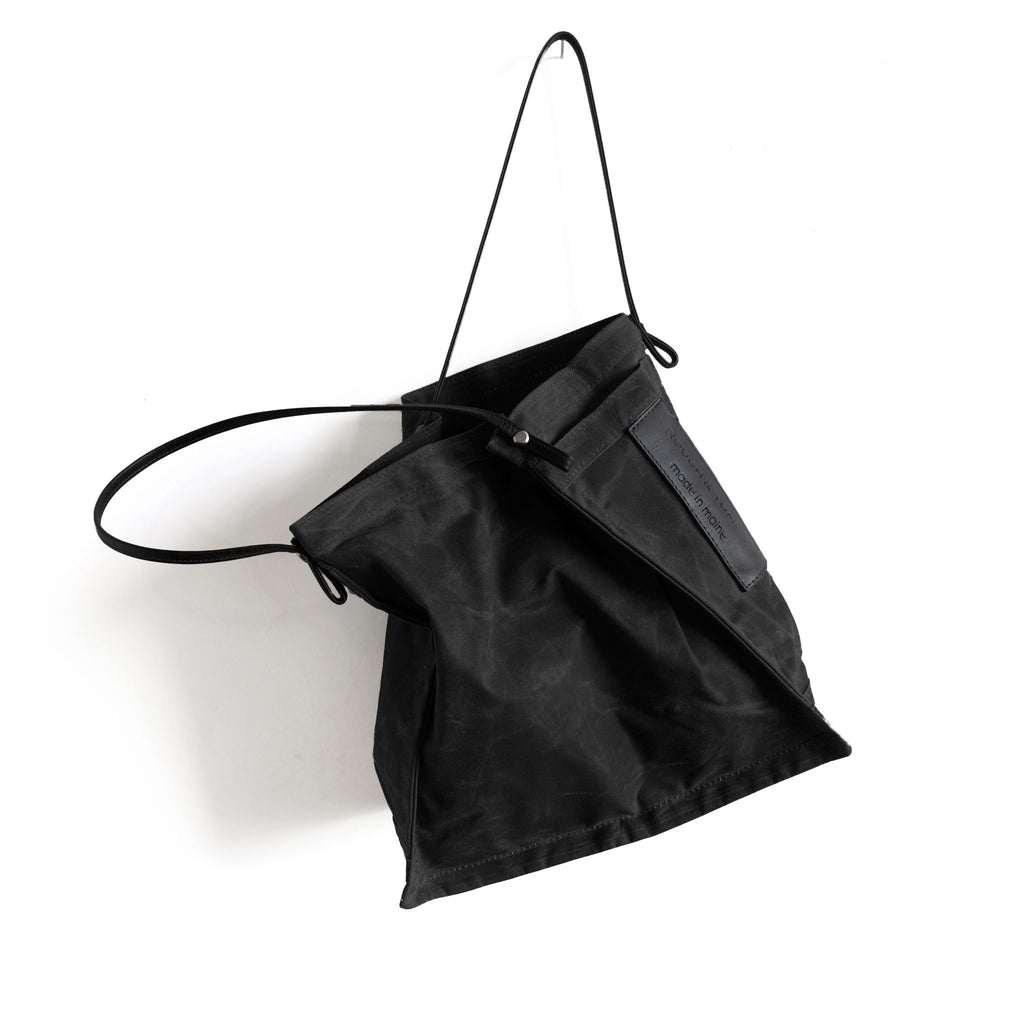 black waxed canvas large | large farmers market tote in black waxed canvas