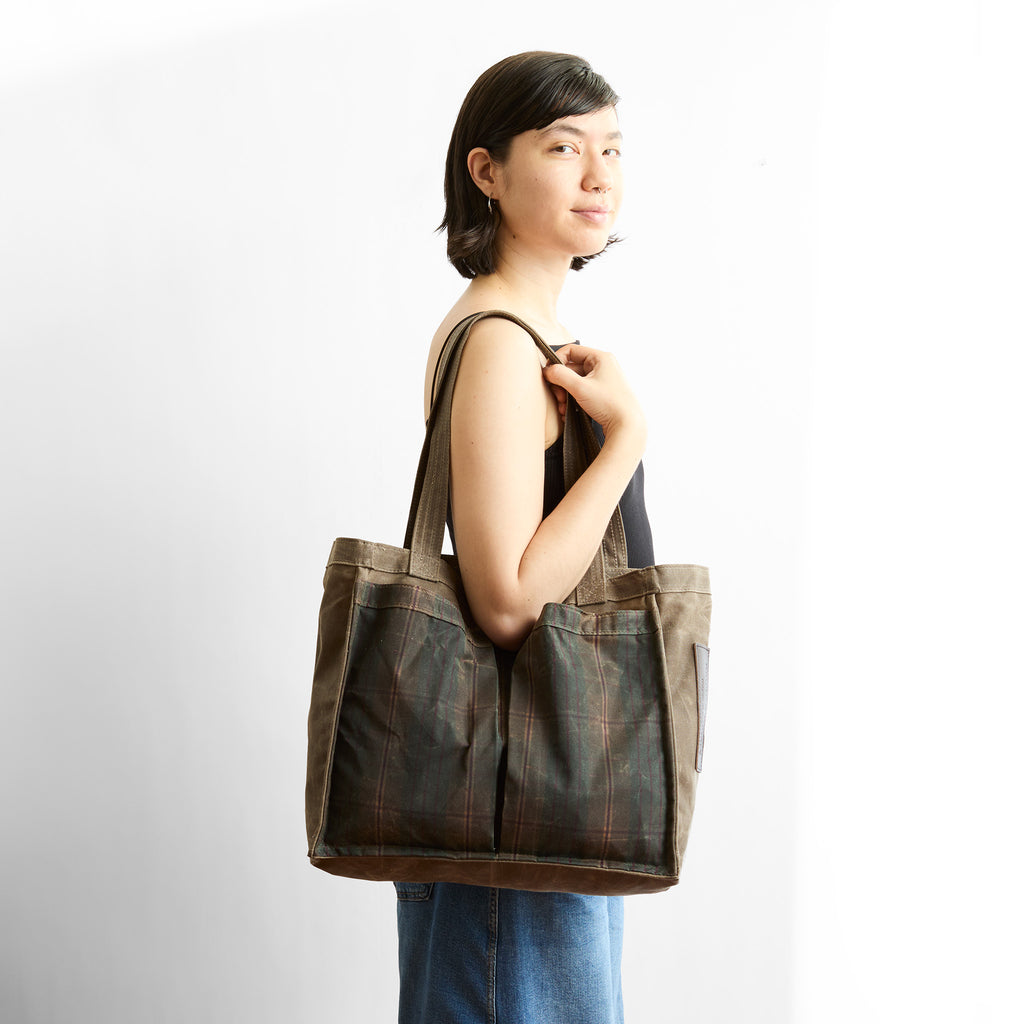 large treki in plaid and dark oak canvas