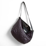 quilted pashi purple + black | boho e+w size large in quilted pashi purple, showcasing interior petrol lining and zippered pocket
