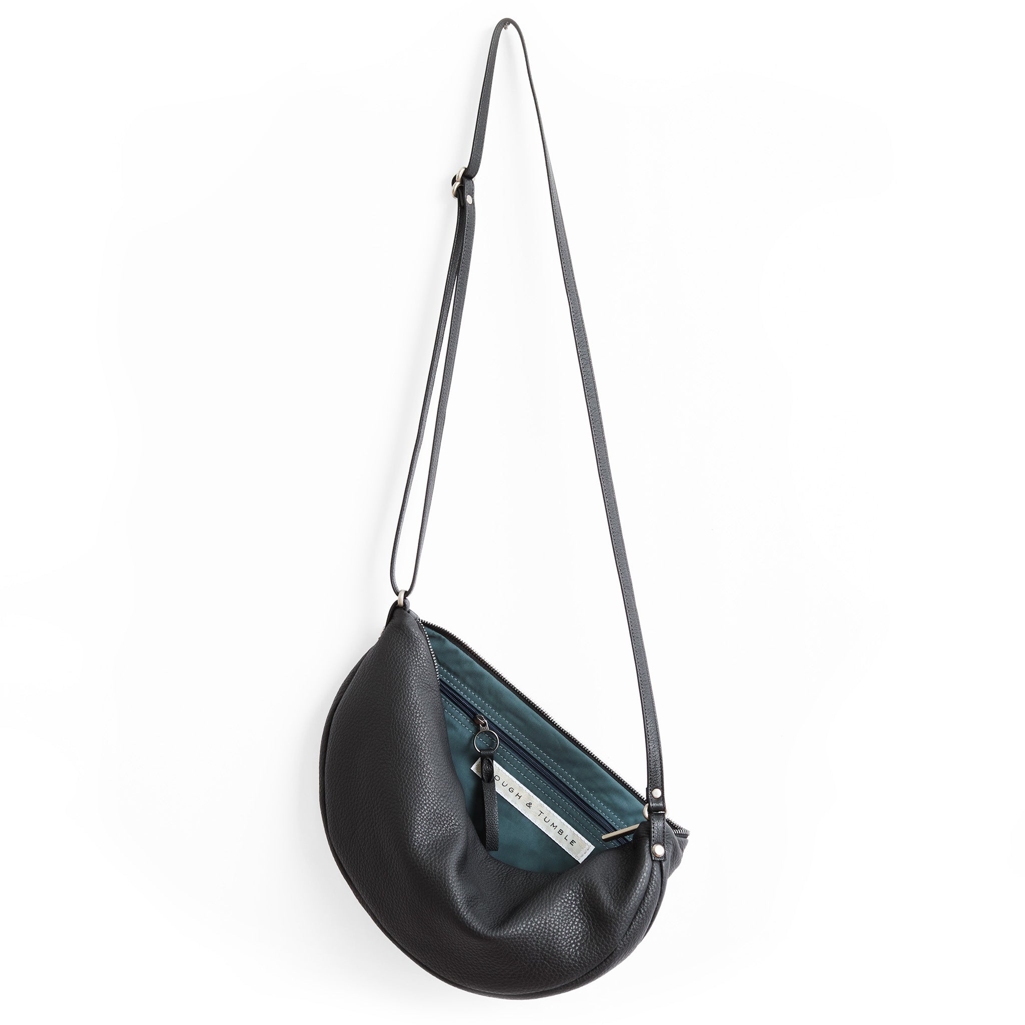 large luna in honed black, showcasing interior canada blue lining