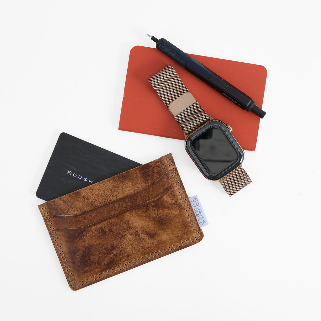 five slot wallet in light saddle