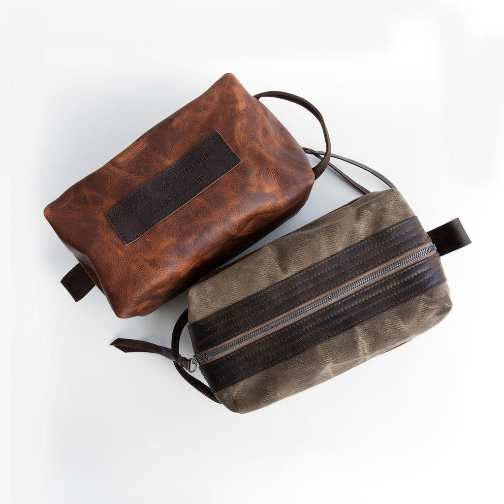 ditty bag in dark oak canvas with light fuentes base and espresso details 
